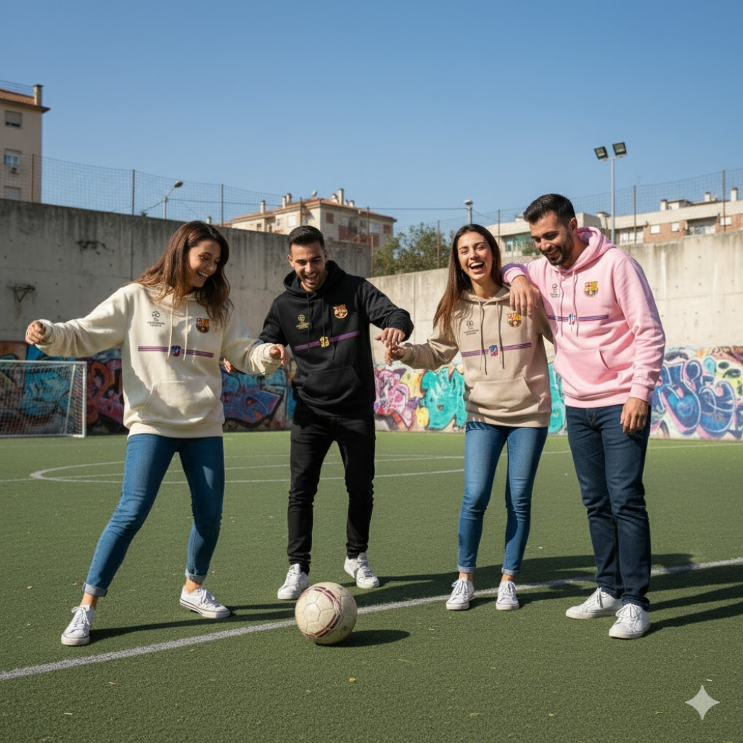 BUZO CON CAPOTA BARCELONA LOGOS BORDADOS