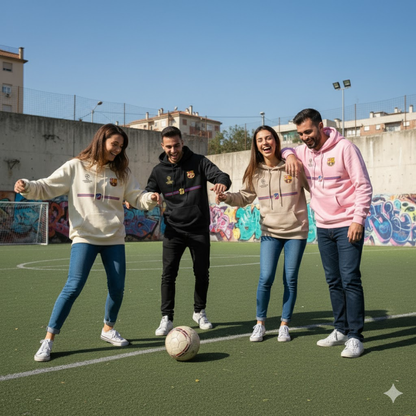 BUZO CON CAPOTA BARCELONA LOGOS BORDADOS