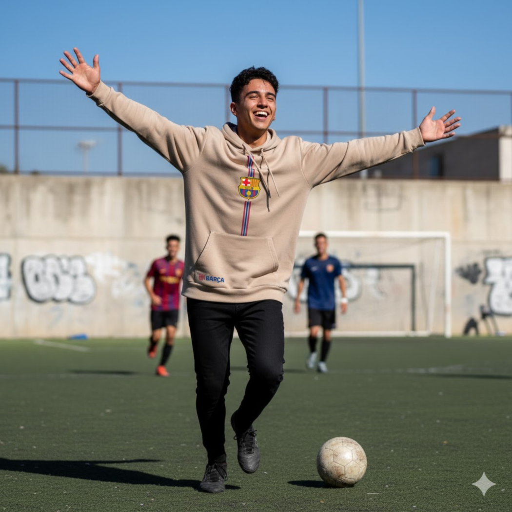 BUZO CON CAPOTA BARCELONA ESTAMPADO LINEA