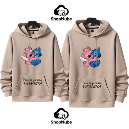 BUZOS EN PAREJA STITCH Y ANGEL GRIS O BEIGE