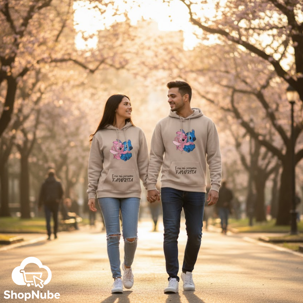 BUZOS EN PAREJA STITCH Y ANGEL GRIS O BEIGE