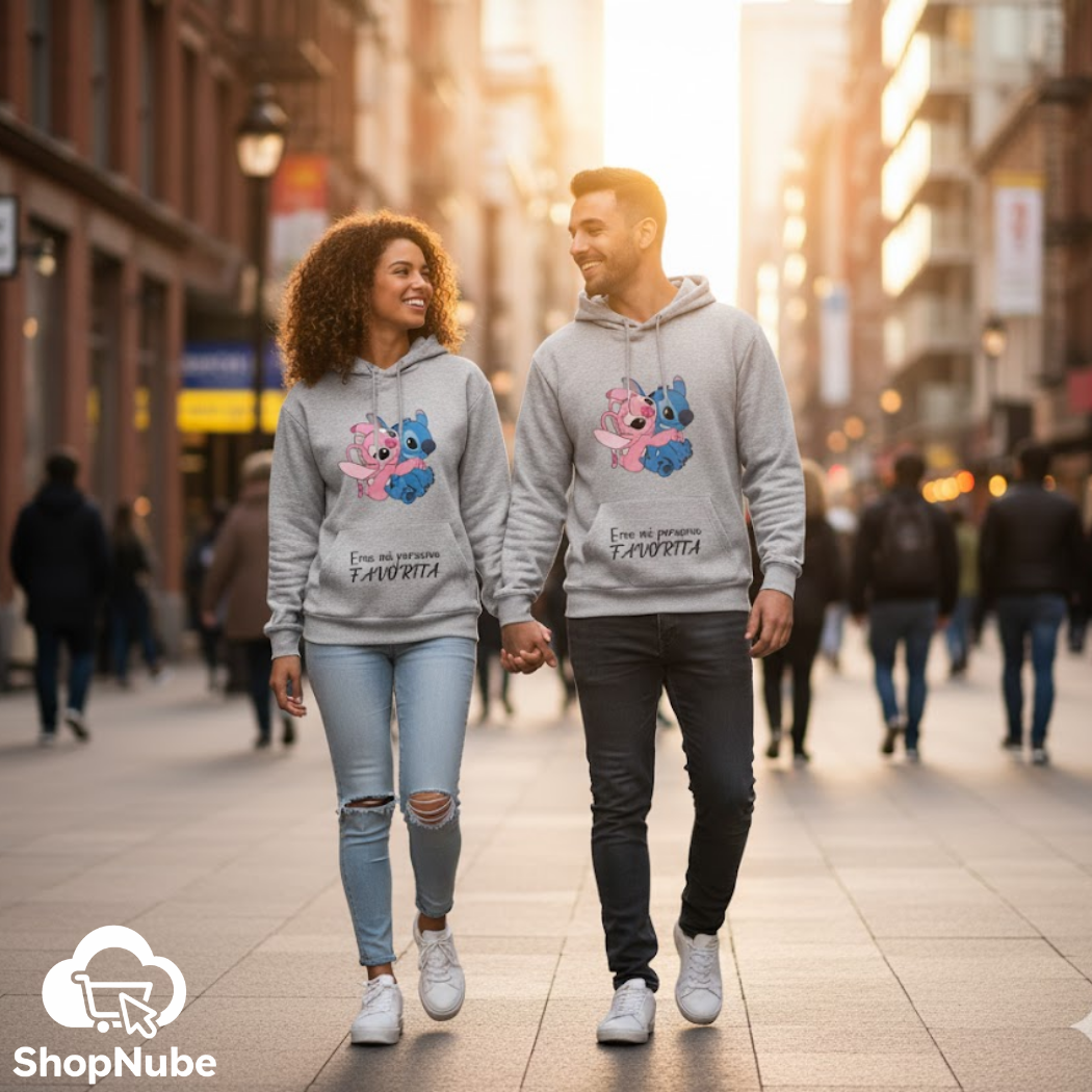 BUZOS EN PAREJA STITCH Y ANGEL GRIS O BEIGE