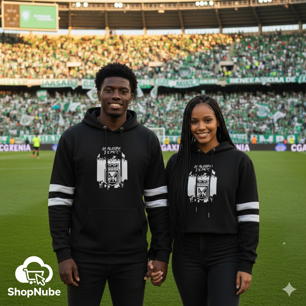 BUZOS EN PAREJA DE ATLETICO NACIONAL NEGRO ESTAMPADO - LINEAS