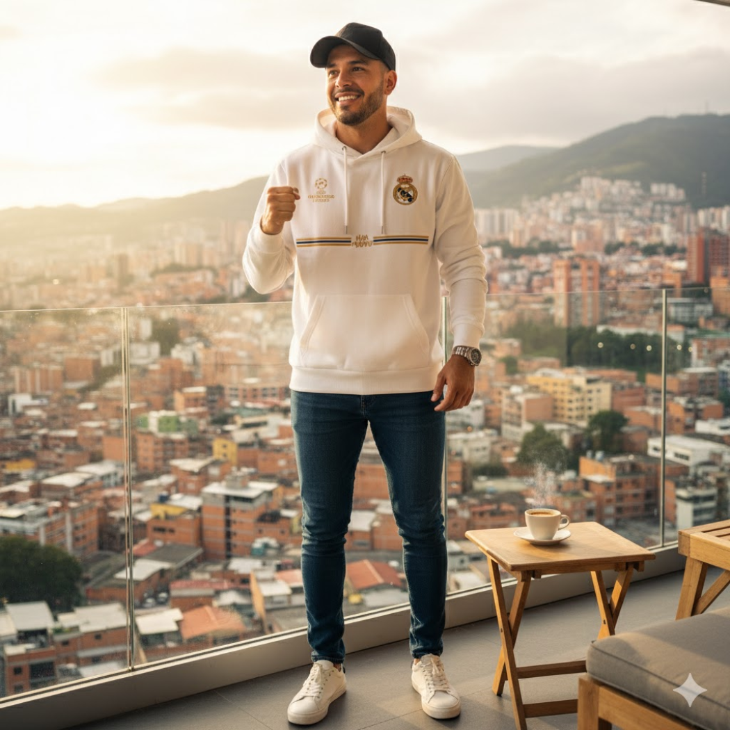 BUZO CON CAPOTA REAL MADRID - LOGOS BORDADOS