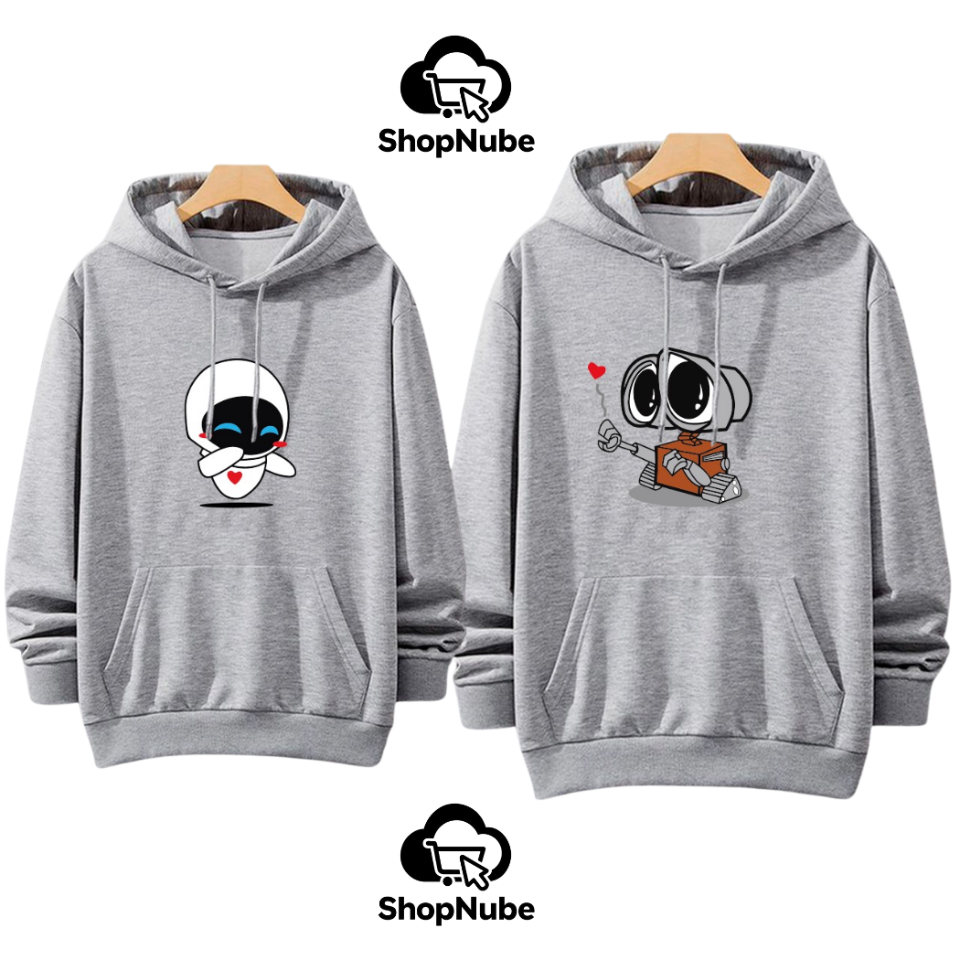 BUZOS EN PAREJA WALLE Y EVA - ESTAMPADO GRIS O BEIGE