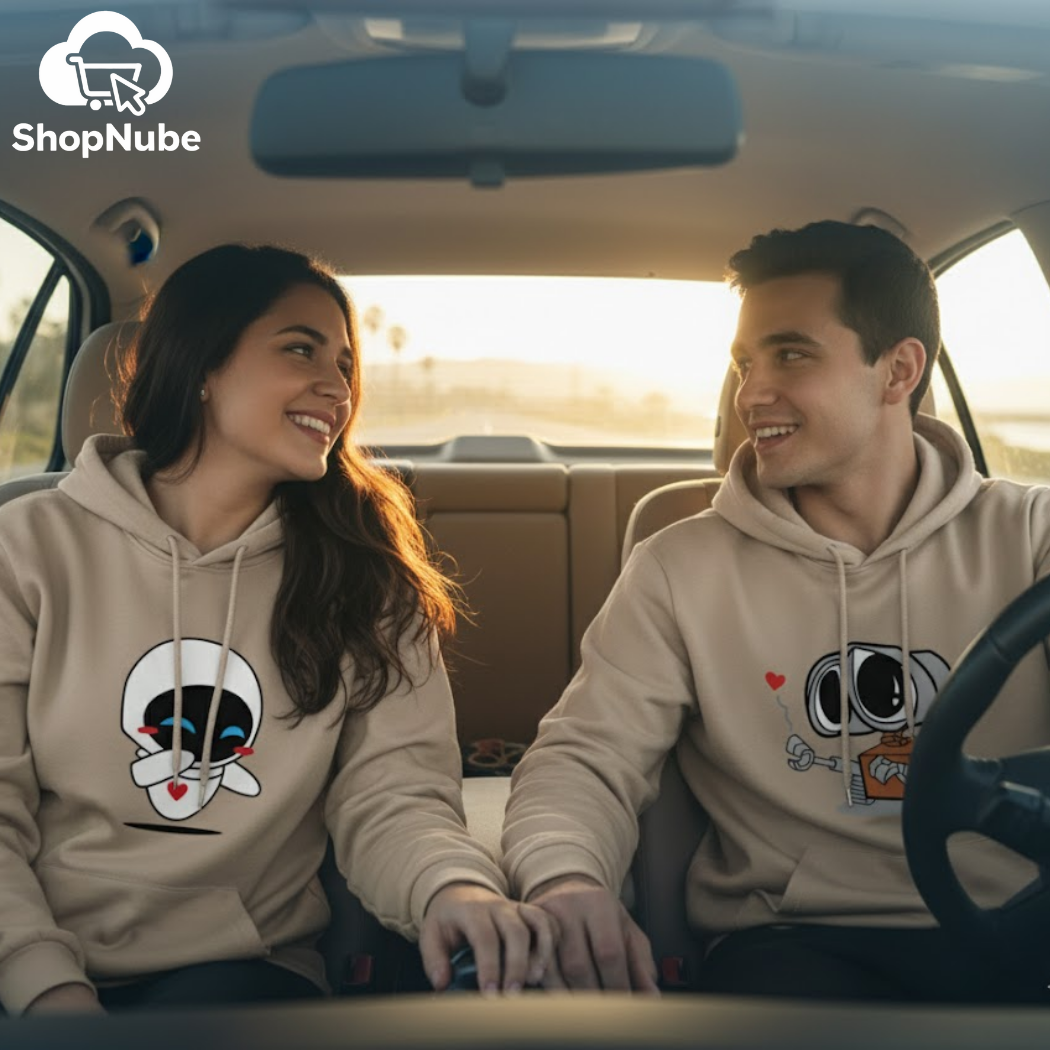 BUZOS EN PAREJA WALLE Y EVA - ESTAMPADO GRIS O BEIGE