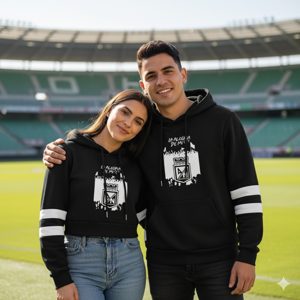 BUZOS EN PAREJA DE ATLETICO NACIONAL NEGRO ESTAMPADO - LINEAS